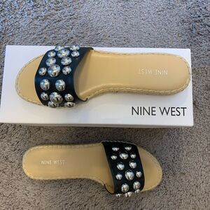 Nine West Blast 3 Studded Flat Espadrille Faux Leather Women’s Shoes Size 8.5